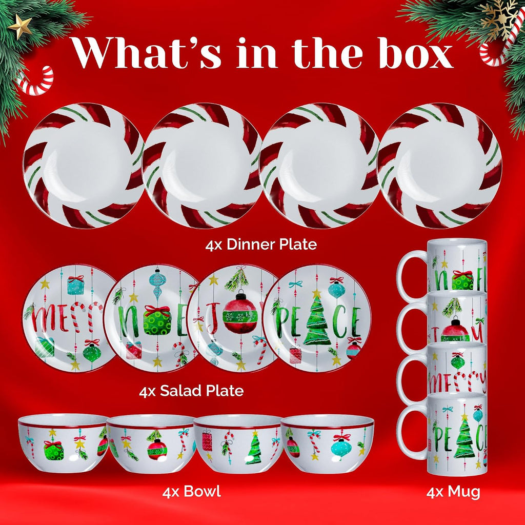 Piece Christmas-Themed Stoneware Dinnerware Set - Green/Red
