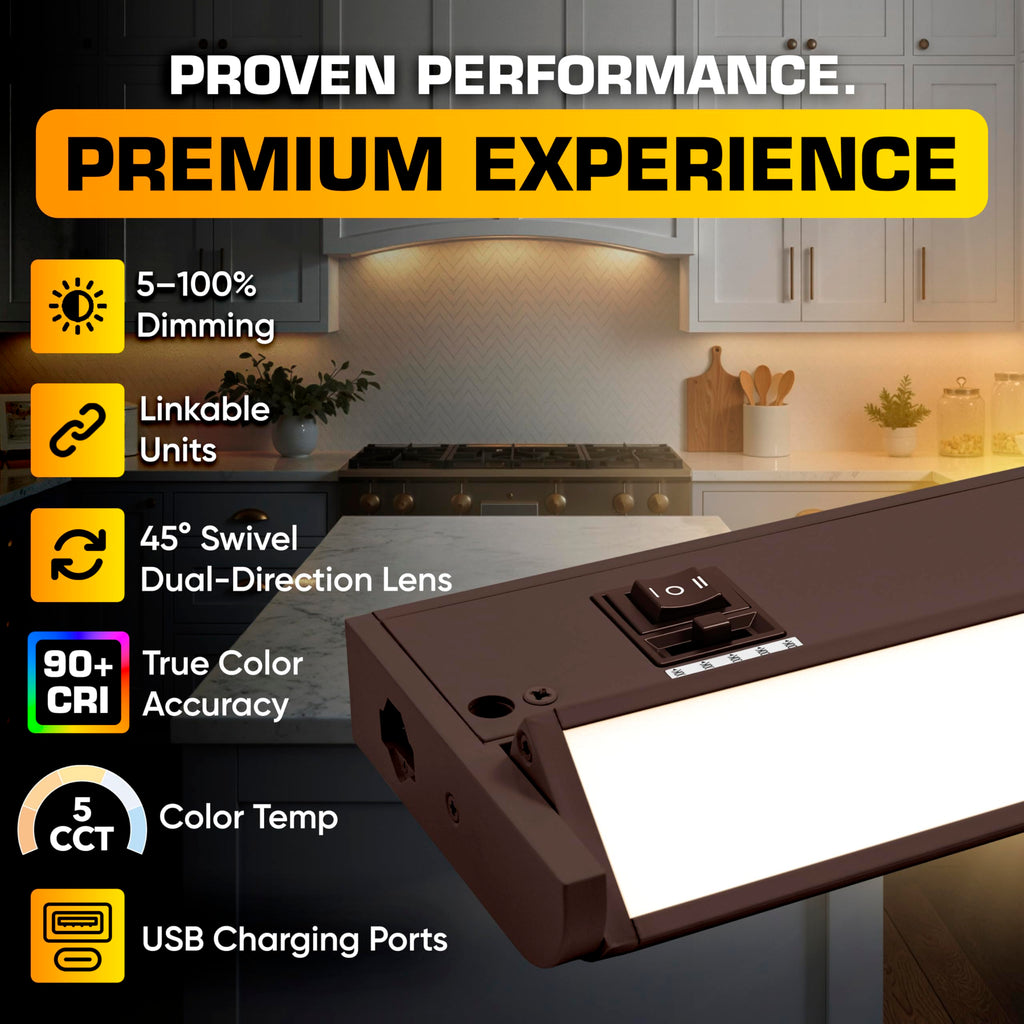 LED Under Cabinet Lighting Hardwired - Swivel Lens - 32 Inch Bronze
