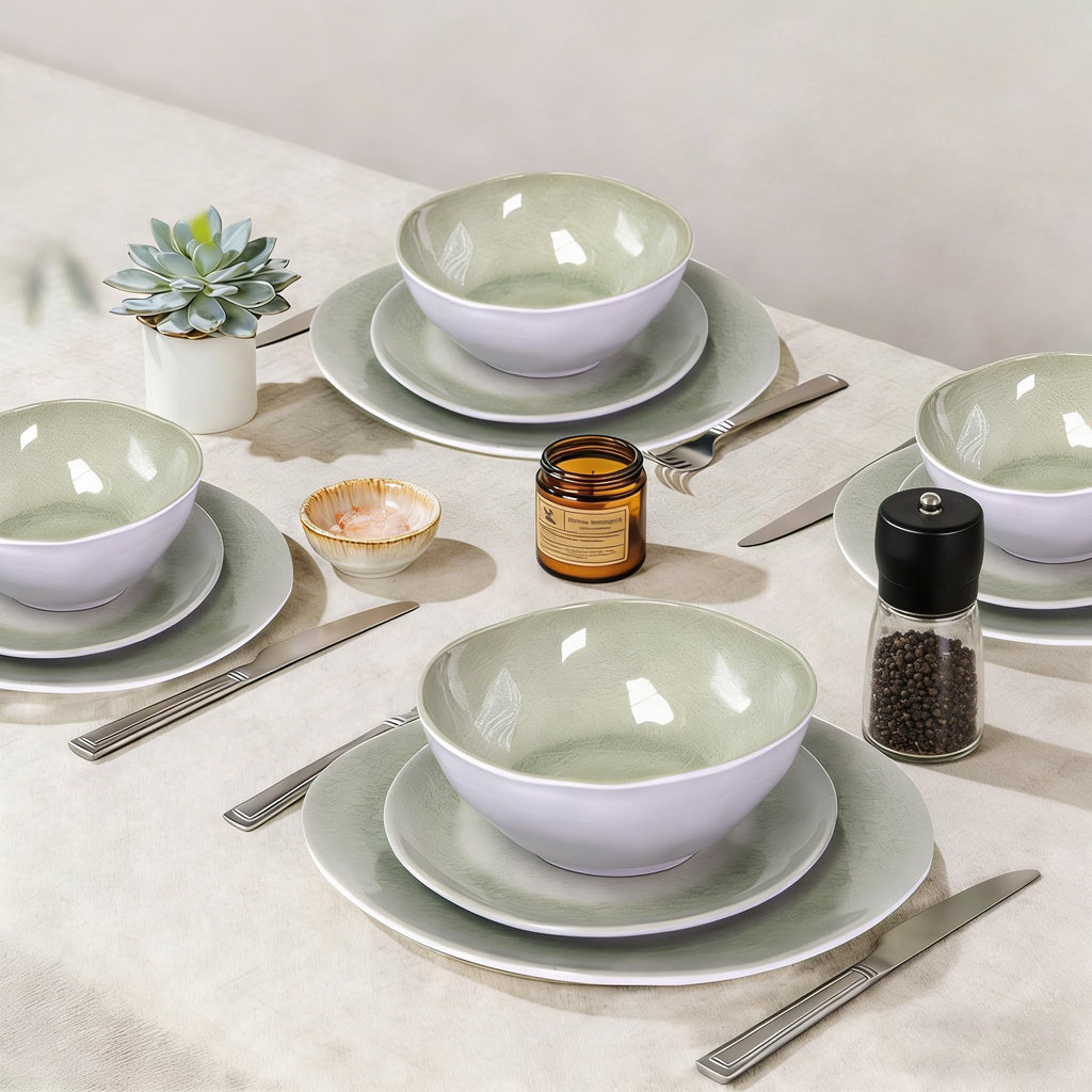 Melamine plates and bowls sets, Dishes Set for 4, Unbreakable Dinnerware Sets, Lightweight and Dishwasher Safe, Great