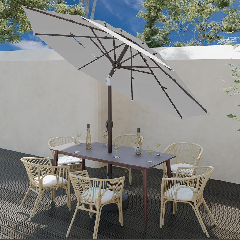 9FT 3 Tiers Patio Umbrella With Auto Tilt And Crank, Outdoor Table Market Umbrella with 8 Sturdy Ribs and Pool