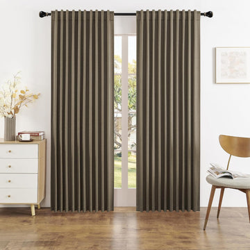 Faux Linen Full Blackout Curtains Vertical Drapes for Patio Sliding Glass Door,Back Tab Pinch Pleated Window