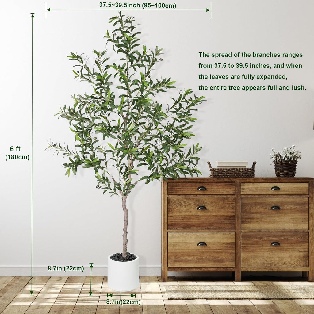 Artificial Olive Trees Indoor,Faux Olive Tree with White Planter Pot,Artificial Plants Lifelike Fruits MeetingRoom