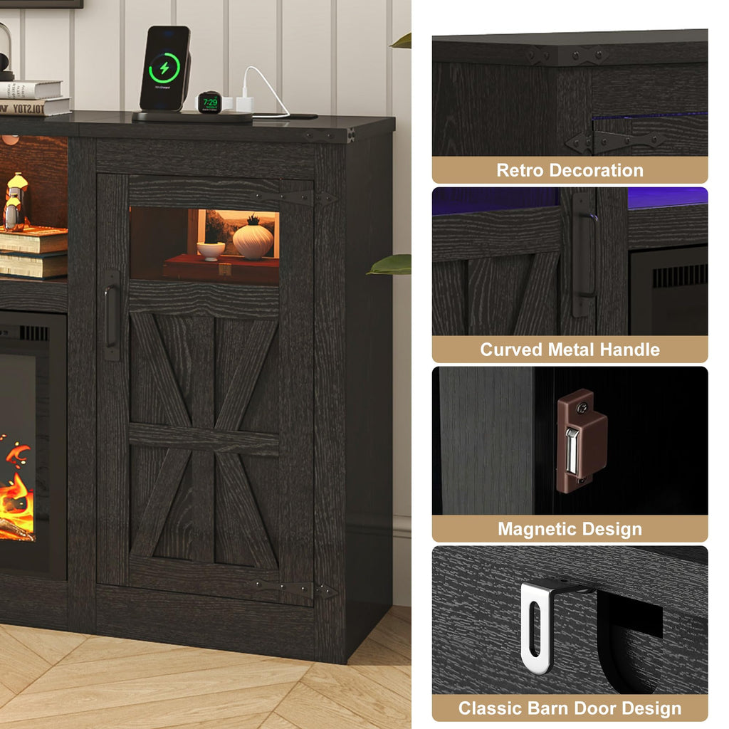 95" Fireplace TV Stand, Farmhouse Entertainment Center for 100" TV, Black