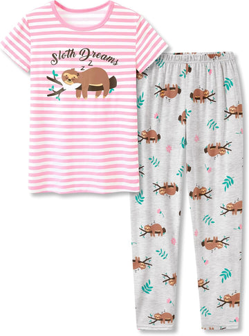 Girls Piece Adorable Cartoon Print Soft Pajama Set