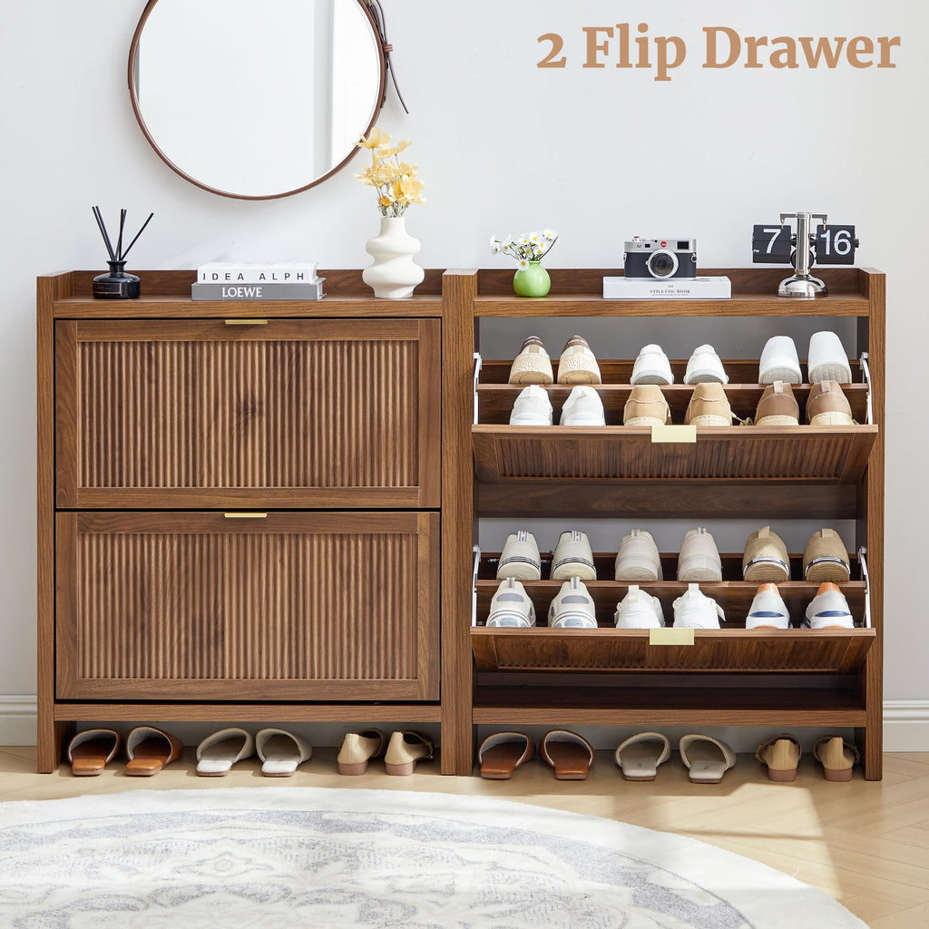 Fluted Shoe Storage Cabinet with 2 Flip Door
