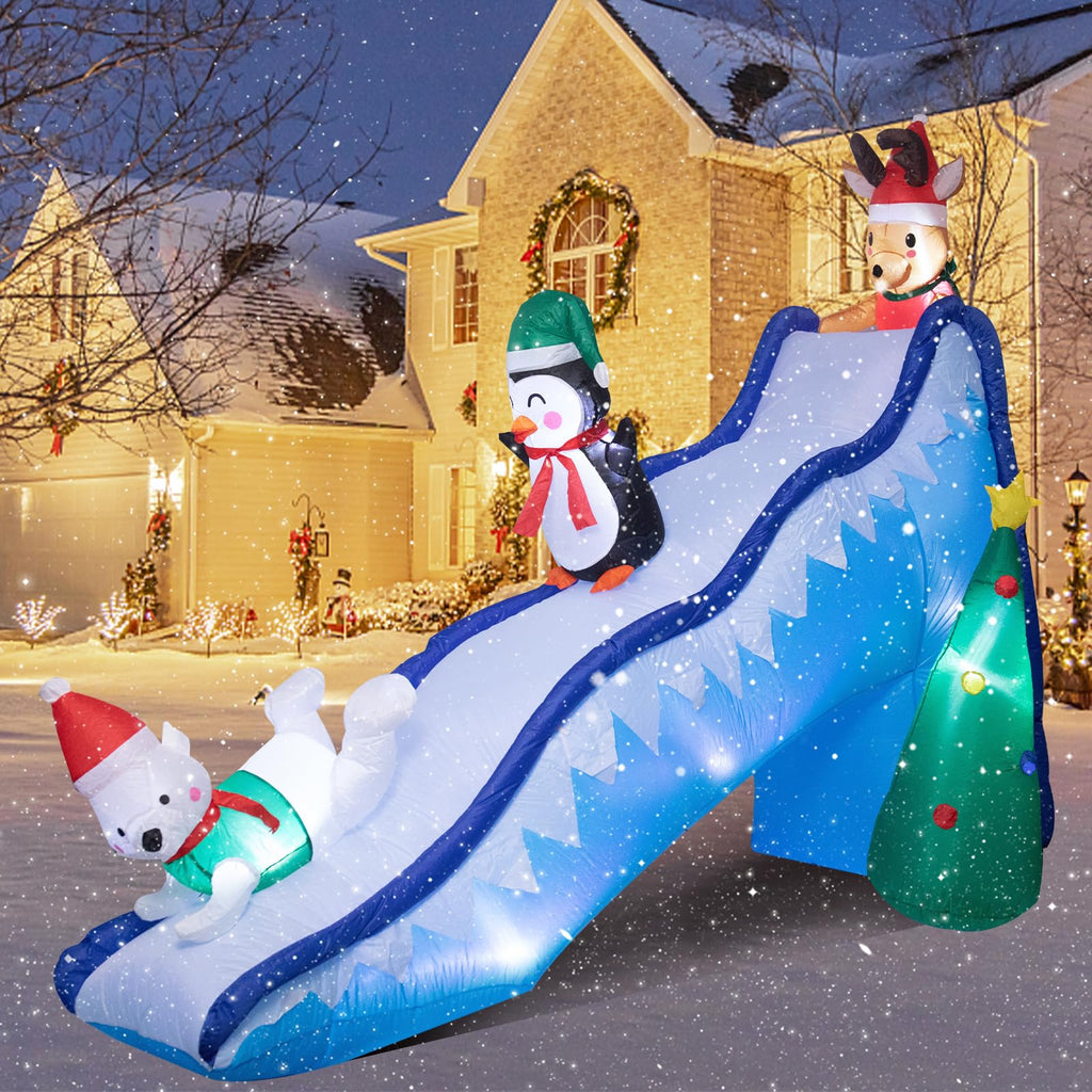 8.2FT Christmas Inflatable Outdoor Penguin Slide Yard Decor