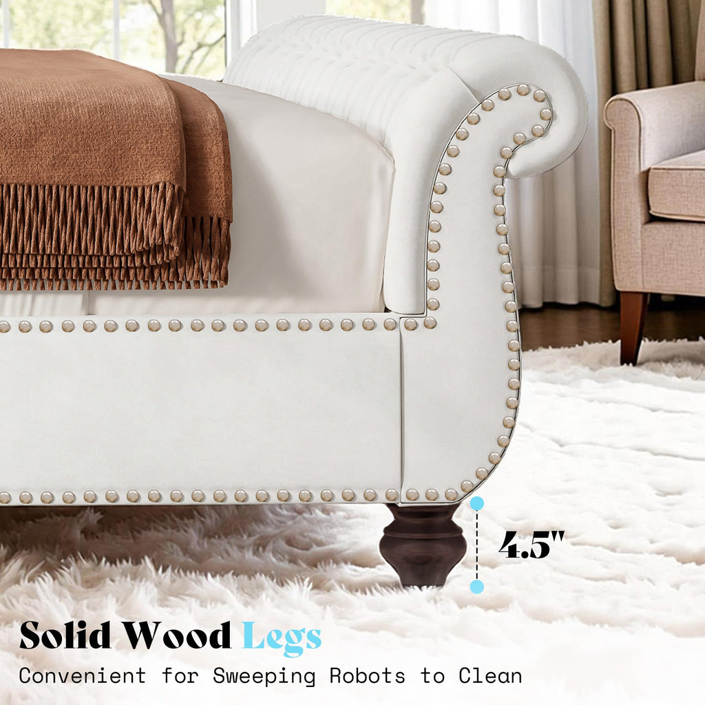Upholstered Bed Frame Sleigh Headboard & Footboard, White