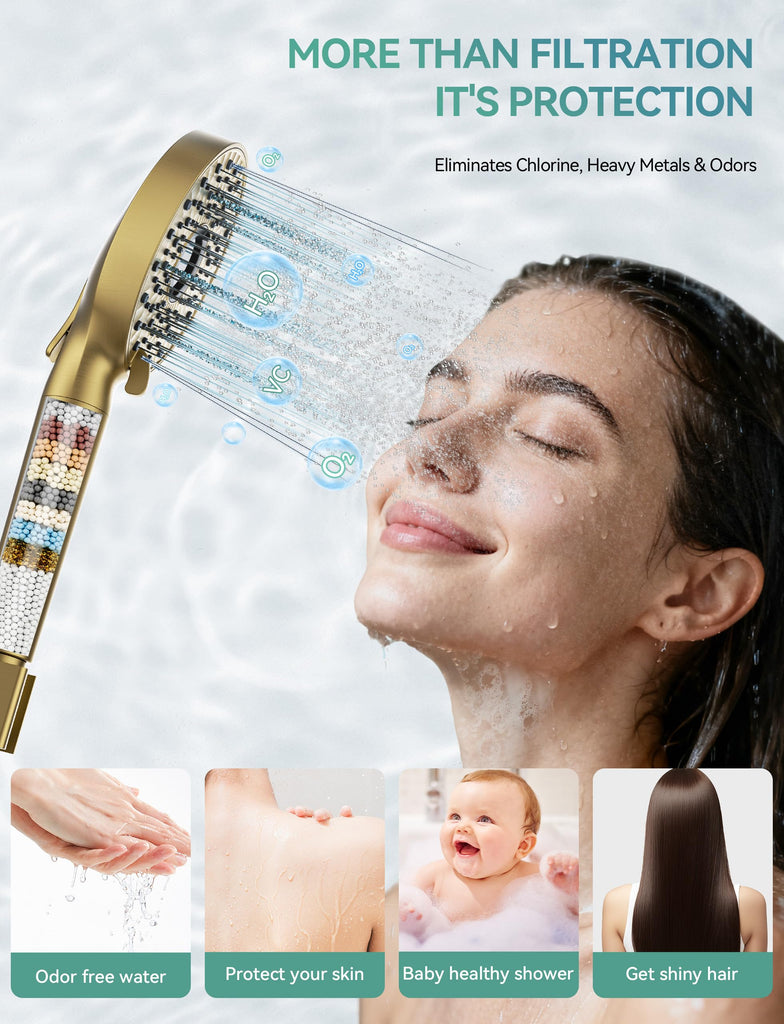 Shower Head with Handheld, High Pressure 10-Spray Detachable Chrome Showerhead with Stainless Steel Hose,Brushed Gold