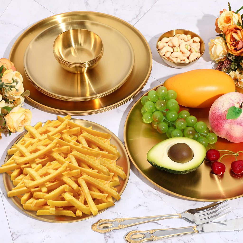 Gold Stainless Steel 18 Pcs Dinnerware Set Dinner Plates,Large