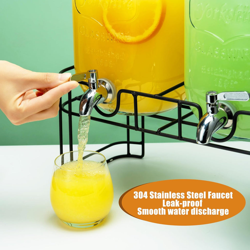 Gallon for Parties, 2PACK Beverage Dispenser with Stand, Ice Cylinder and Stainless Steel Spigot 100% Leakproof - Set of 2