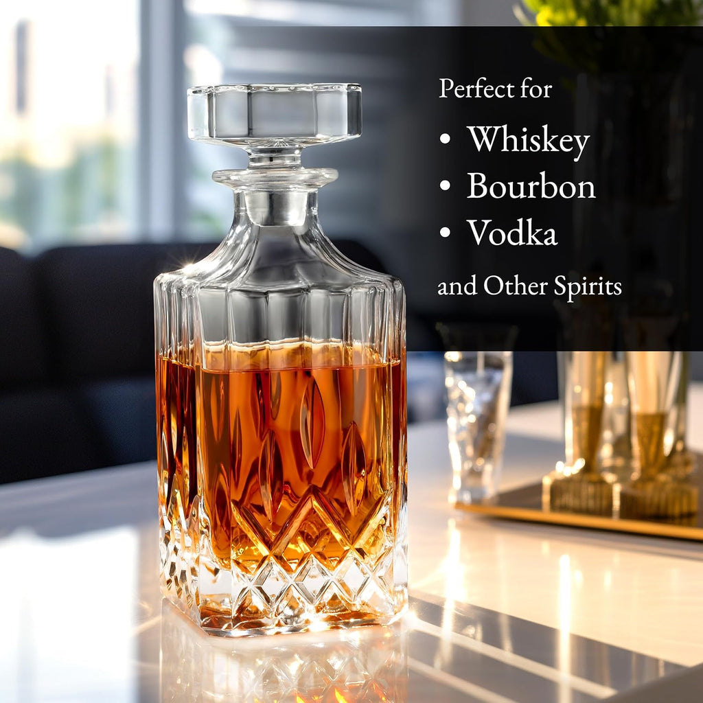 Ry Gift For Men - Whiskey Decanter Set For Beloved Husband Or Dad Birthday Gift - 4 Whiskey Glasses And Decanter Set
