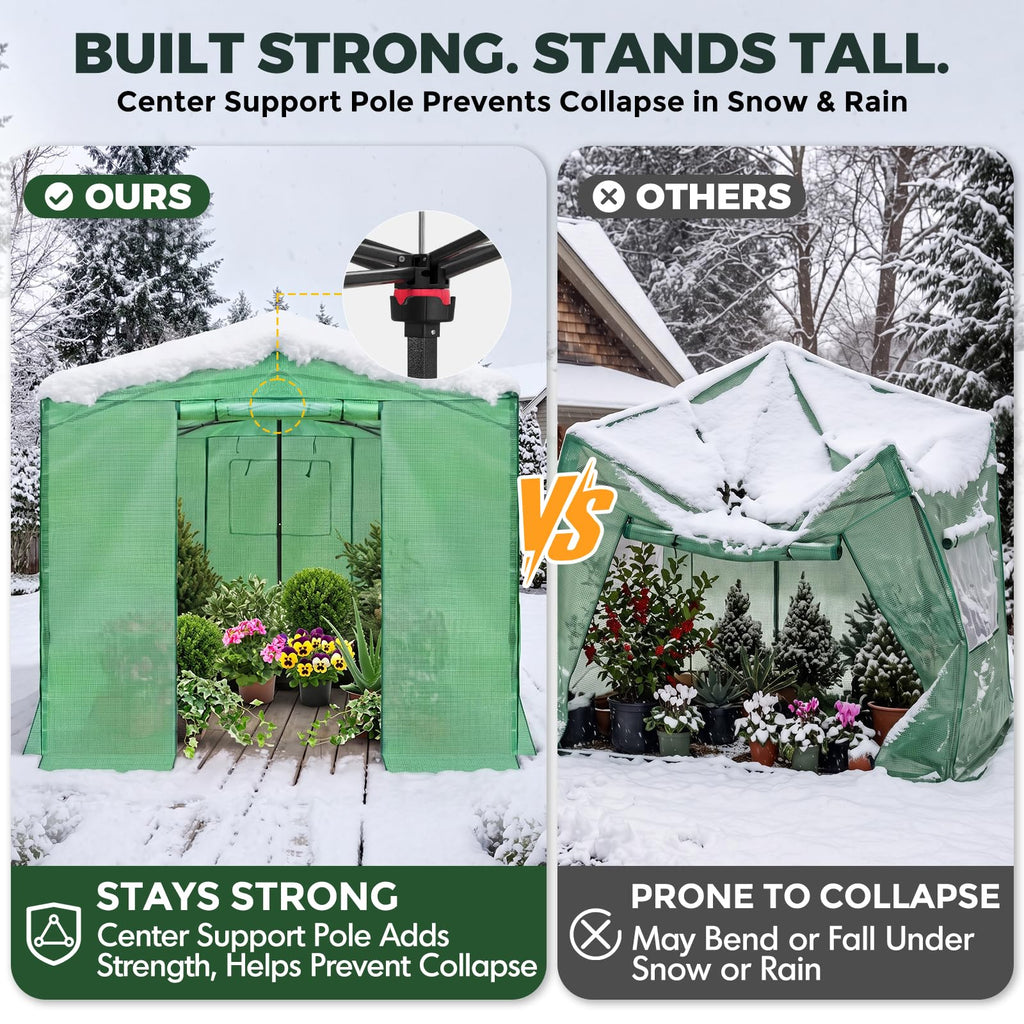 12x8 Easy Setup Pop Up Greenhouse, Support Pole, Clear/Green
