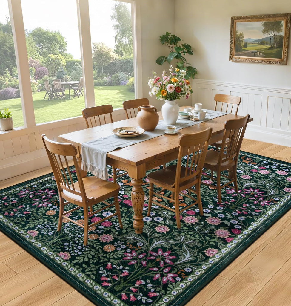 8x10 Area Rugs for Living Room: Floral Washable Rug Vintage Large Soft Boho Non-Slip Carpet Indoor Floor Stain