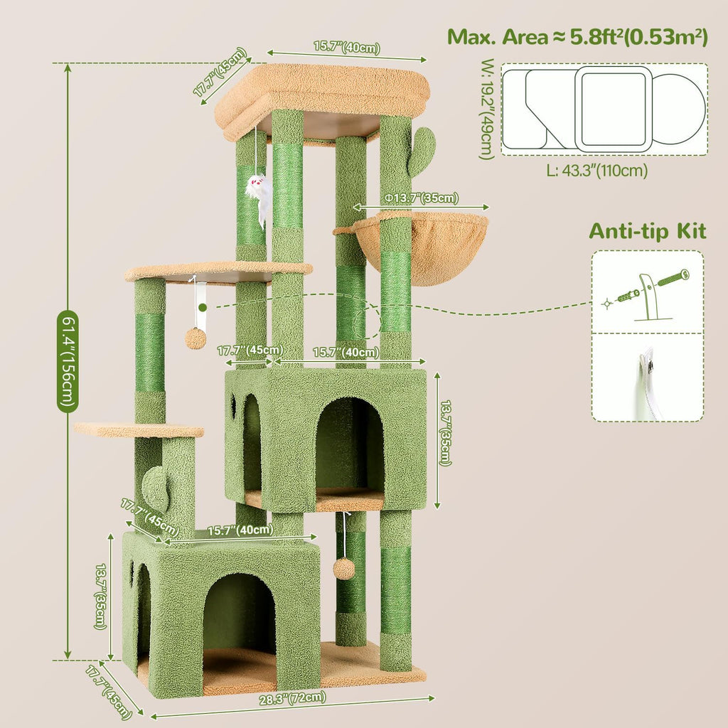 Heavy Duty Cactus Cat Trees for Big Cats Maine Coon, Green