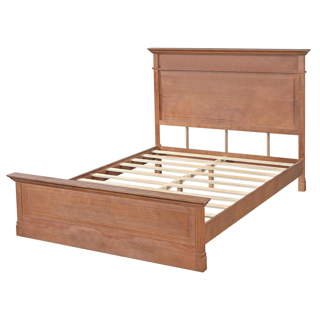 Rustic Solid Wood Bed Frame, Farmhouse Platform Bed with 53.5" Tall Headboard, Heavy Duty Wood Bed Frame