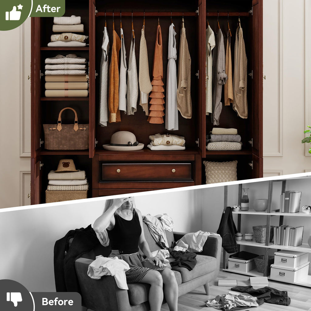 Solid Wood Armoire:Wardrobe Closet with Drawers and Hanging Rod