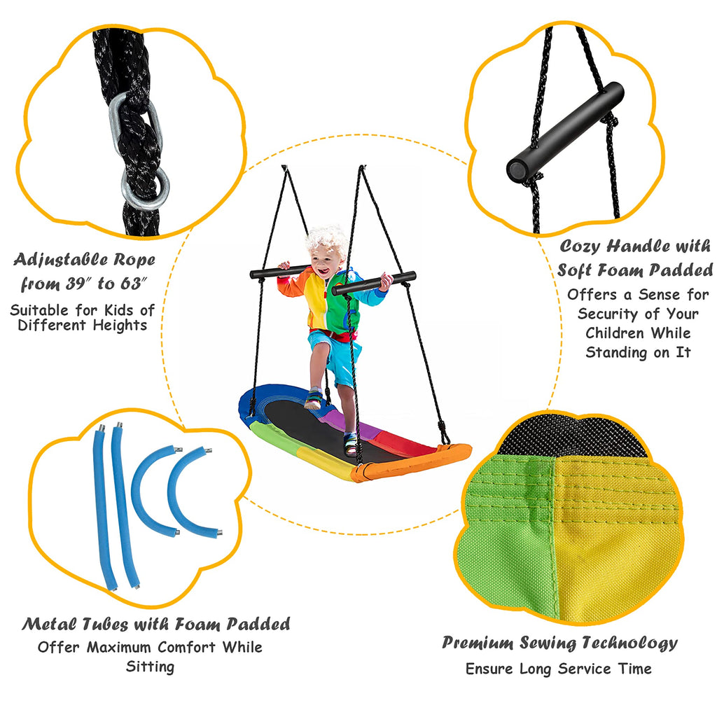Surfing Tree Swing, Platform Swing with Soft Handles and Adjustable Height, Saucer Tree Swing with Stable Metal Frame