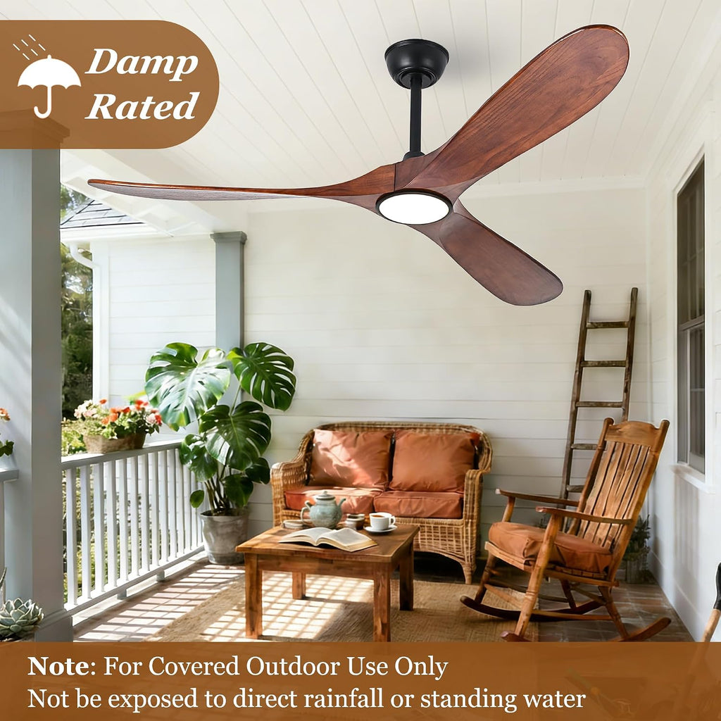 52 Inch Ceiling Fans with Lights and Remote, Modern Wood Outdoor Ceiling Fan with Light