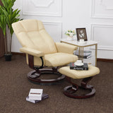 Modern Reclining Swivel Lounge Chair and Ottoman — White Faux Leather