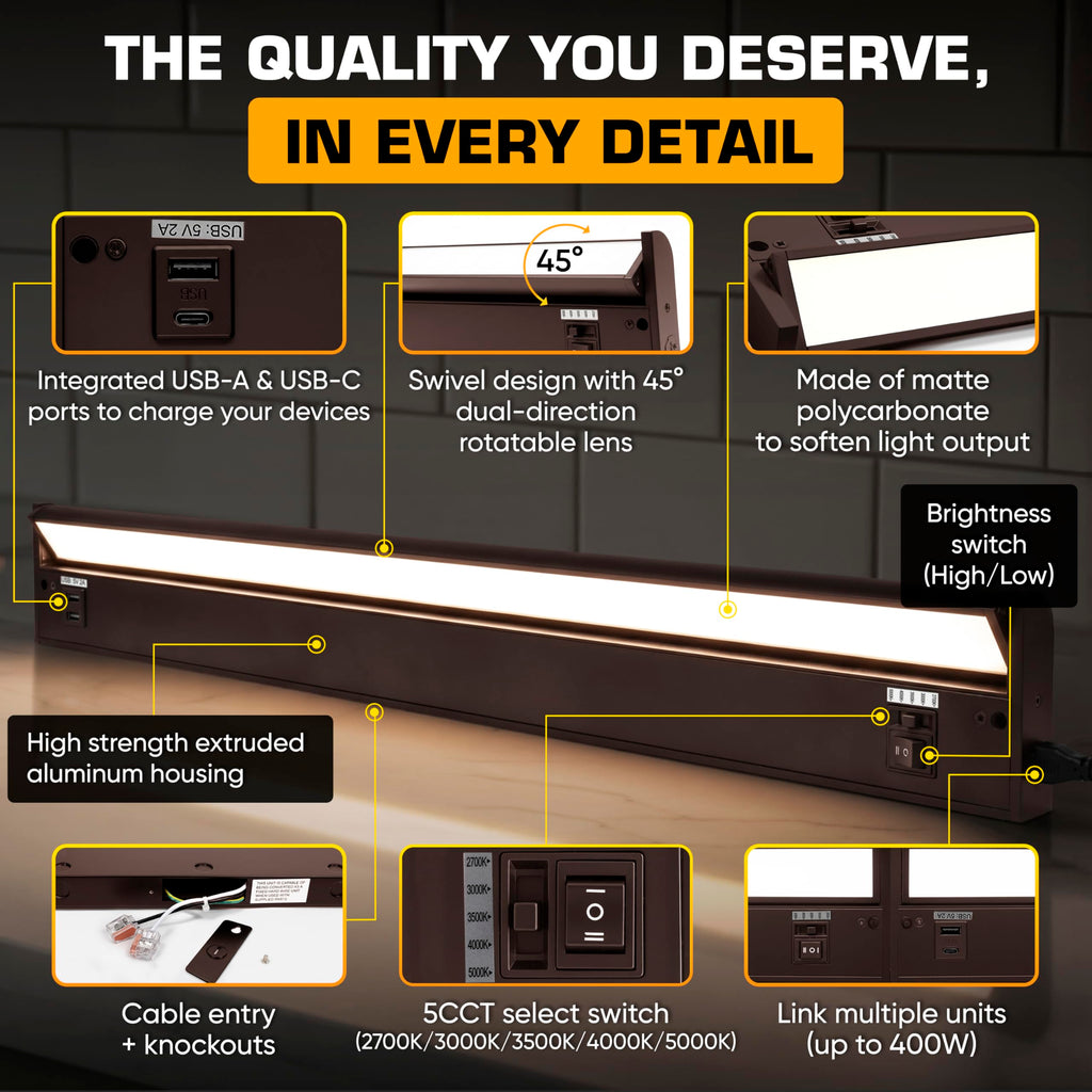 LED Under Cabinet Lighting Hardwired - Swivel Lens - 32 Inch Bronze