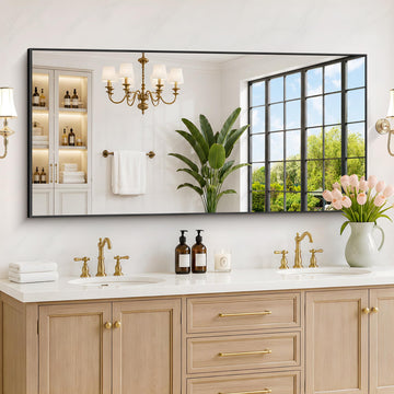 Black Bathroom Mirror for Wall, 30x60 Inch Rectangle Mirrors with Metal Frame, Modern Vanity Wall Mirror Decor Hangs