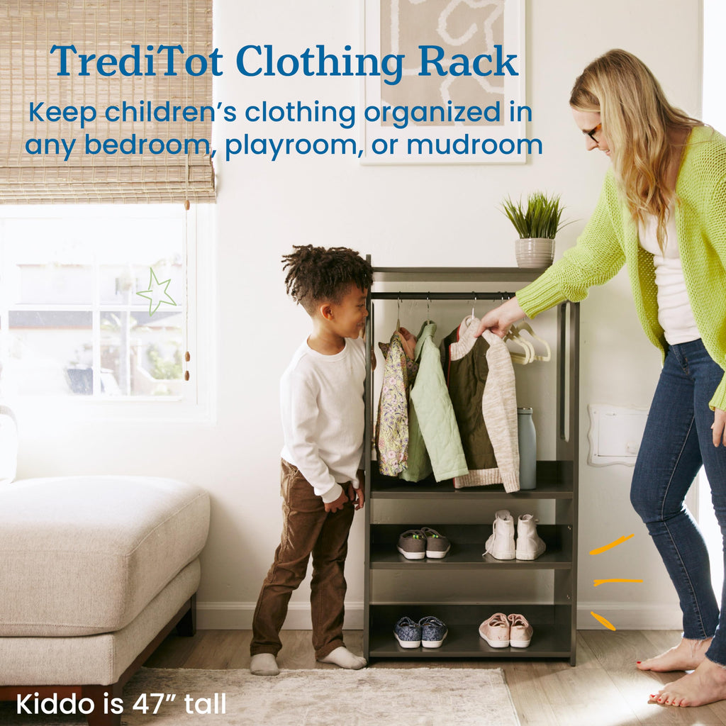 TrendiTot Clothing Rack with Adjustable Shelves, Kids Wardrobe, Grey Wash