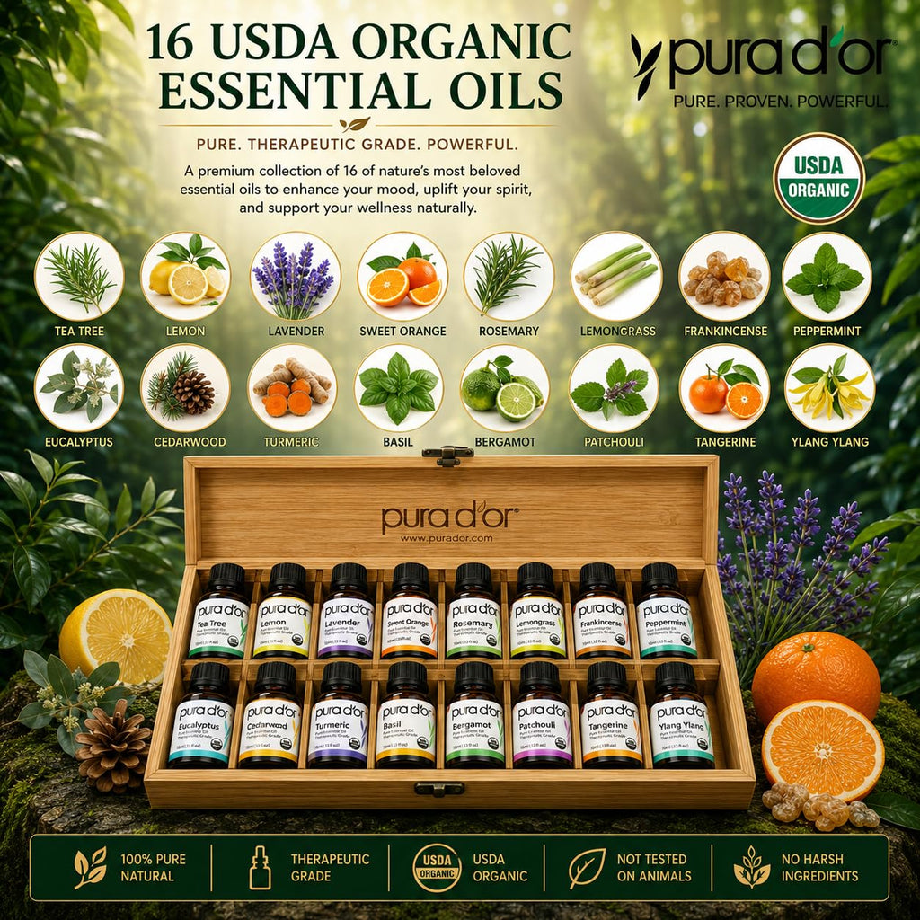 Organic Sweet16 Essential Oils Aromatherapy Box Set, 10mL x16
