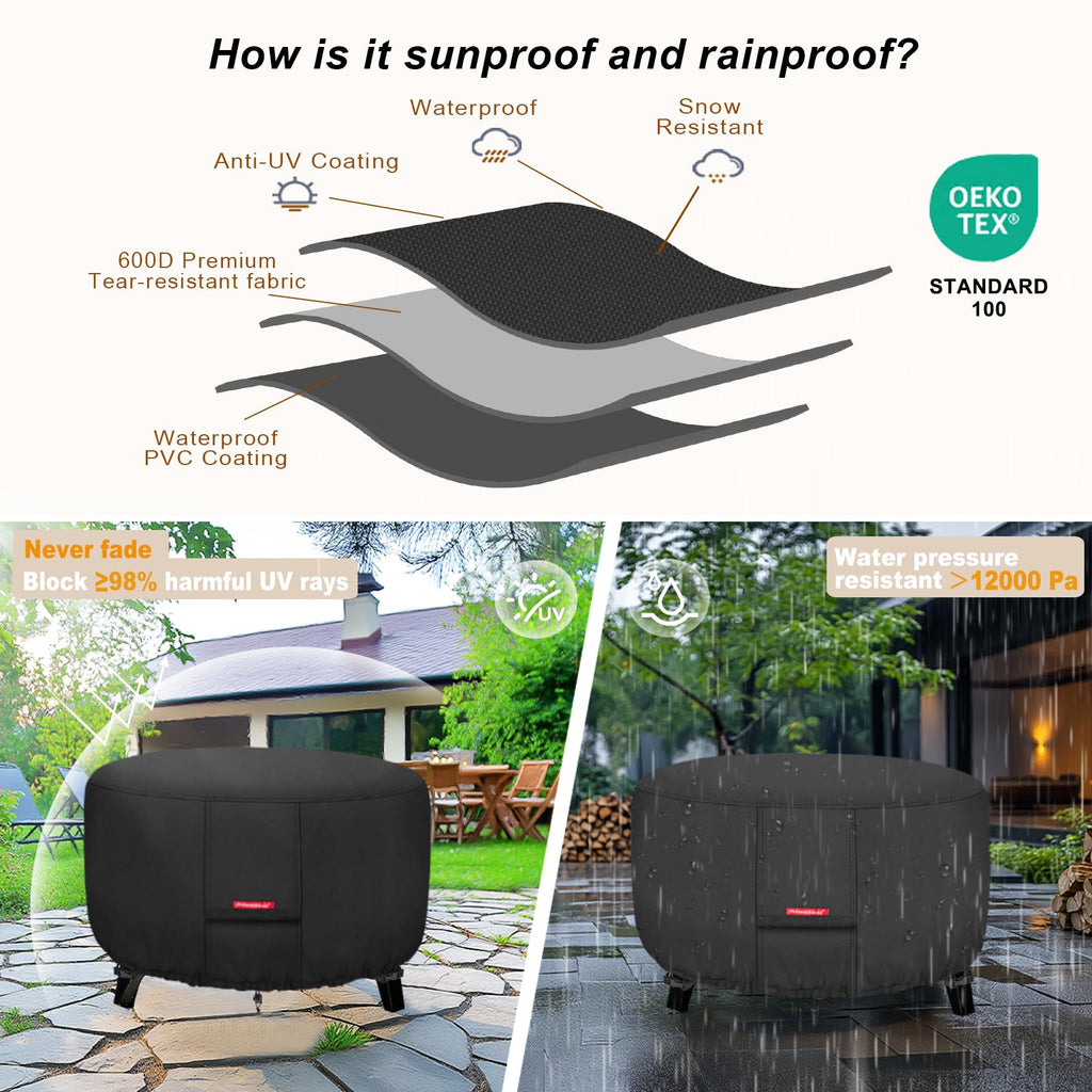 Round Patio Fire Pit Table Cover 32 inch, Black