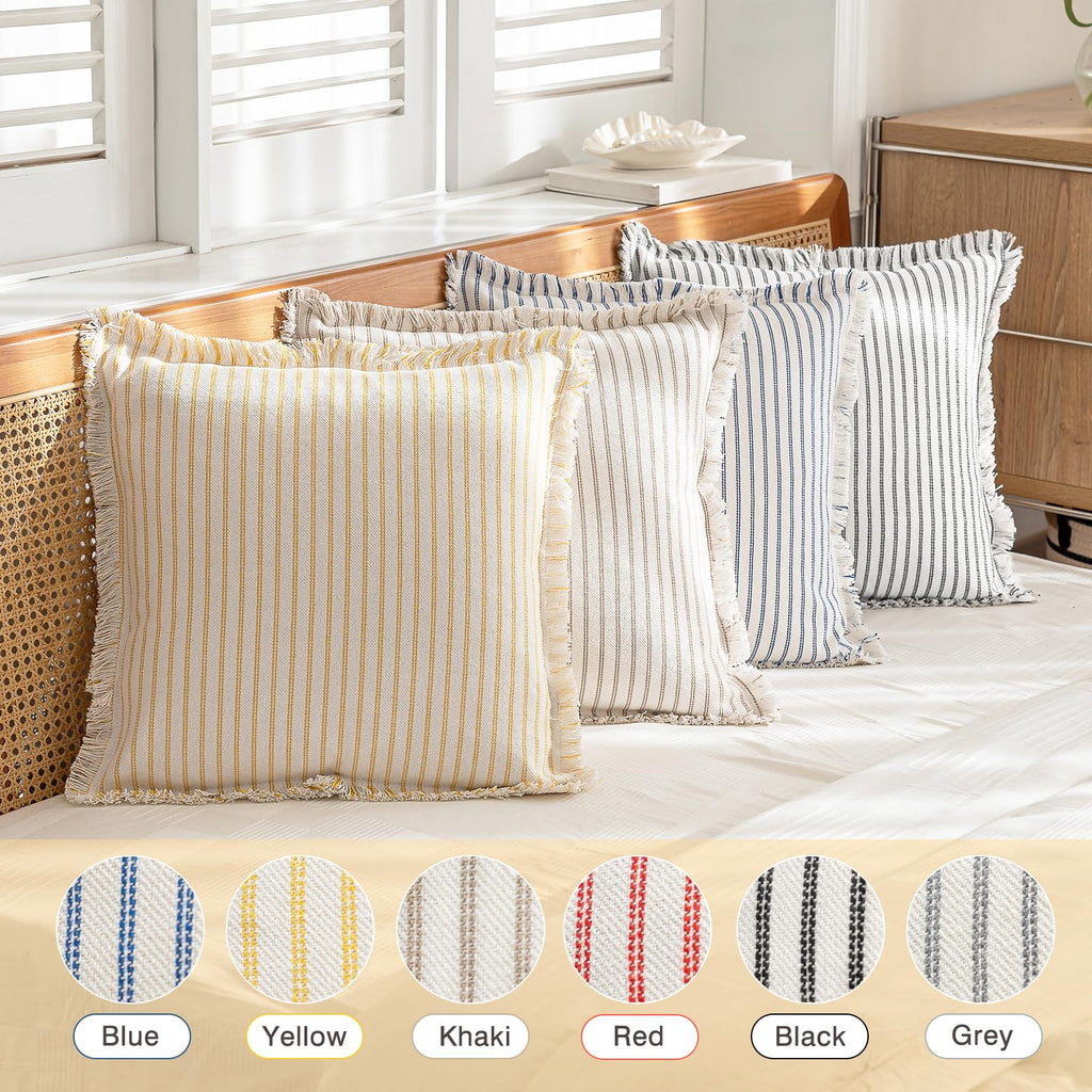 Throw Pillow Covers 22x22 Boho Striped Pillow Cases with Tassel