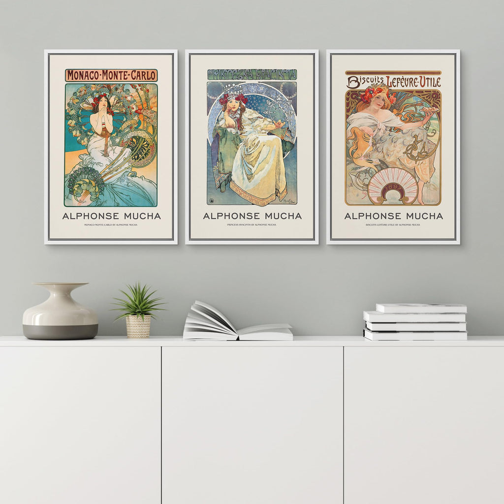 Framed Canvas Print Wall Art Set Alphonse Mucha Art Nouveau Women Posters Nature People Illustrations Fine Art
