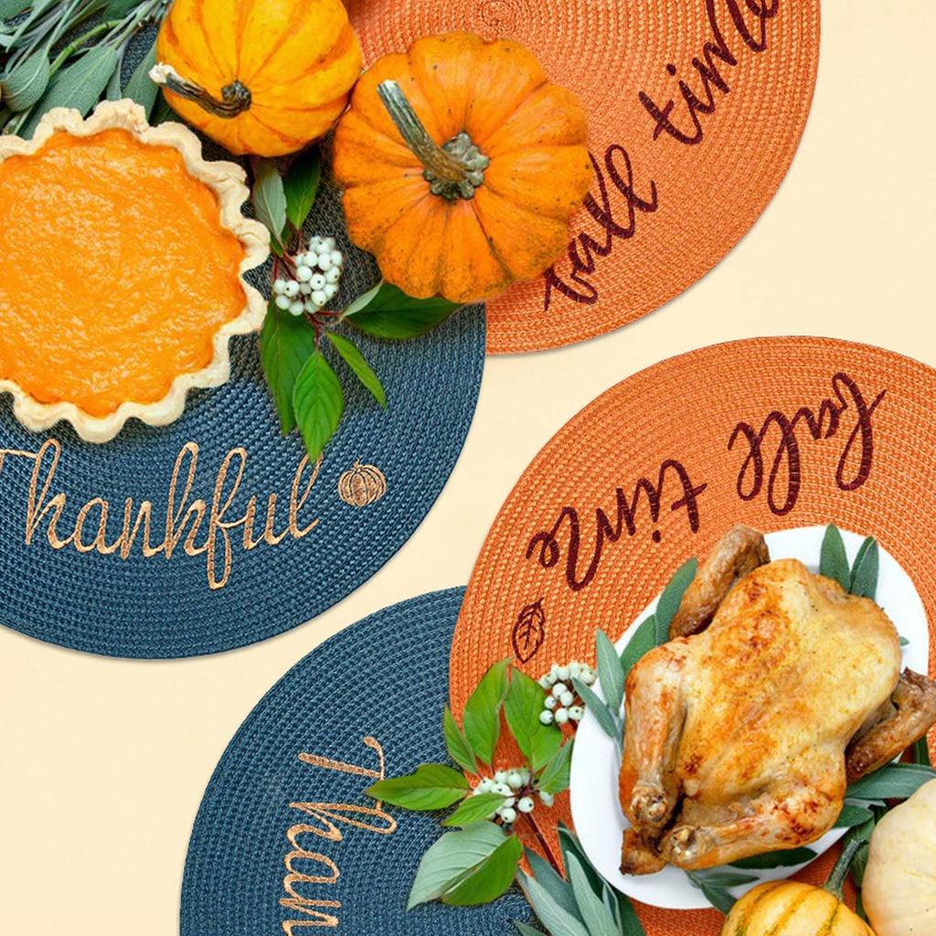 Round Placemats Set of 6 Table Mats for Thanksgiving Tables Washable Non-Slip Place mats 15 Inch for