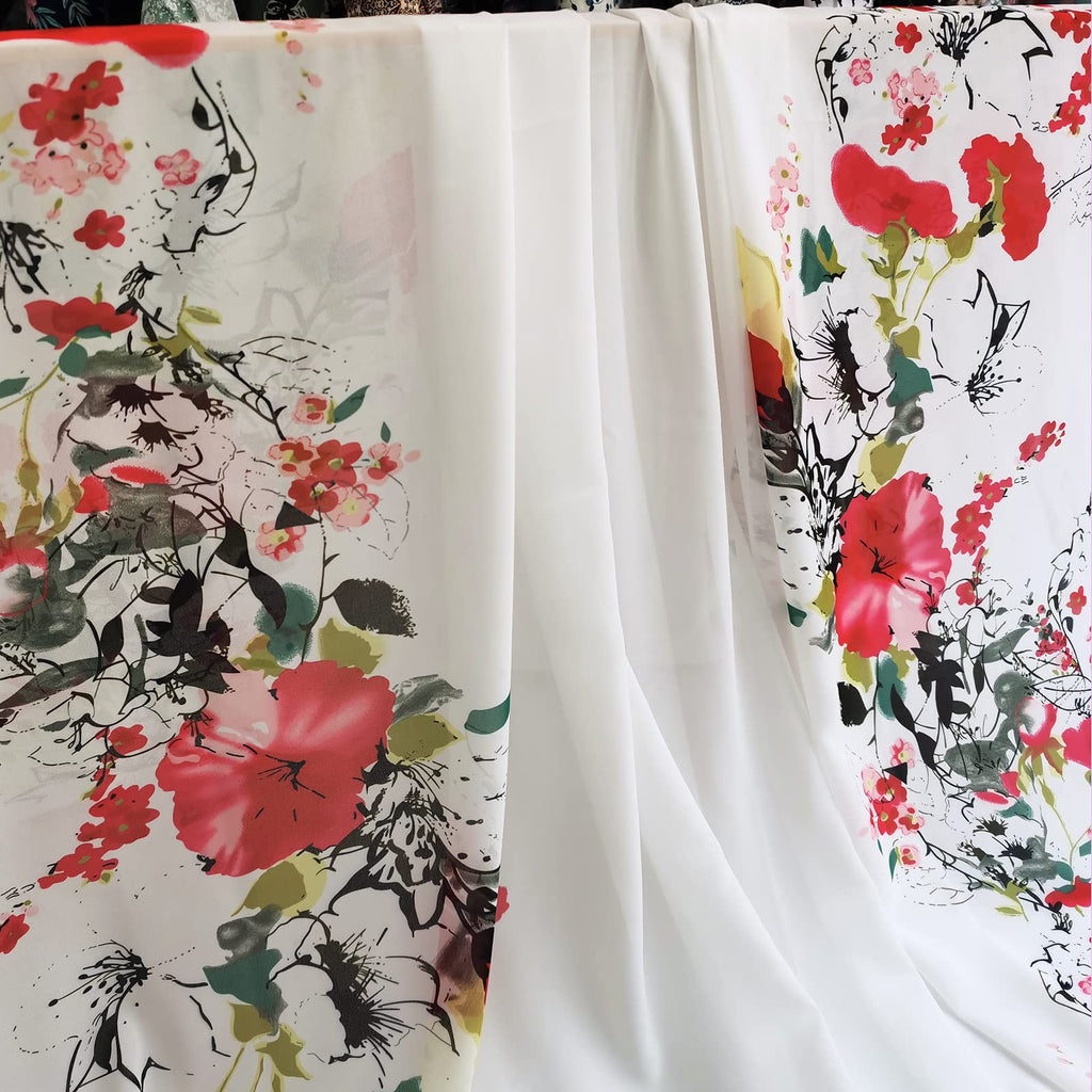 58 Inches Flower Positional Print Chiffon Fabric Fashion Sewing Material