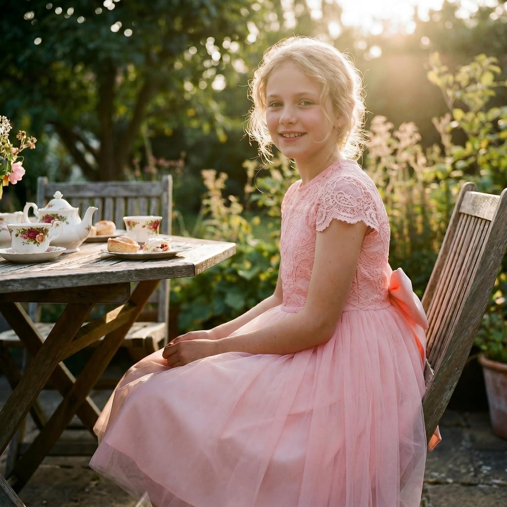 Flower Girl Dress Big Bow Kids Lace Tulle Princess Wedding Gown