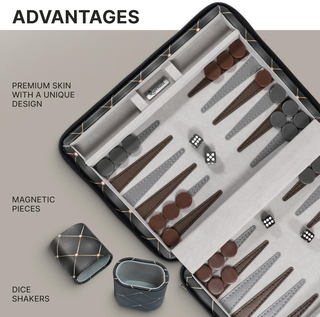 Magnetic Travel Backgammon Sets for Adults - Quality PU Leather Backgammon Board Game for Adults and Kids - 14" Gift