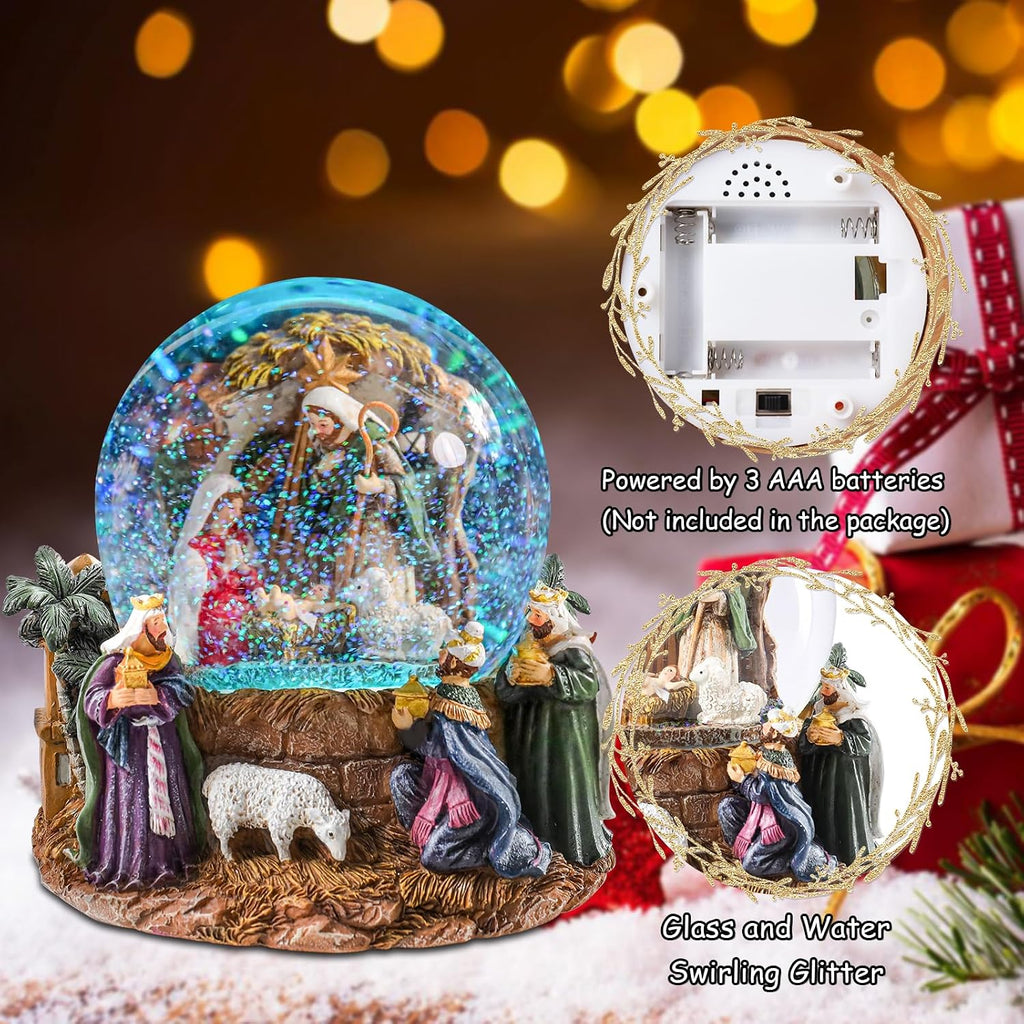 Christmas Snow Globe, Musical Nativity Snow Globes Color Changing Swirling Glitter Battery Operated Jesus Lighted