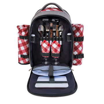 Backpack, 2-Person, Blanket & Wine, Family & Lovers Gift, Red Plaid
