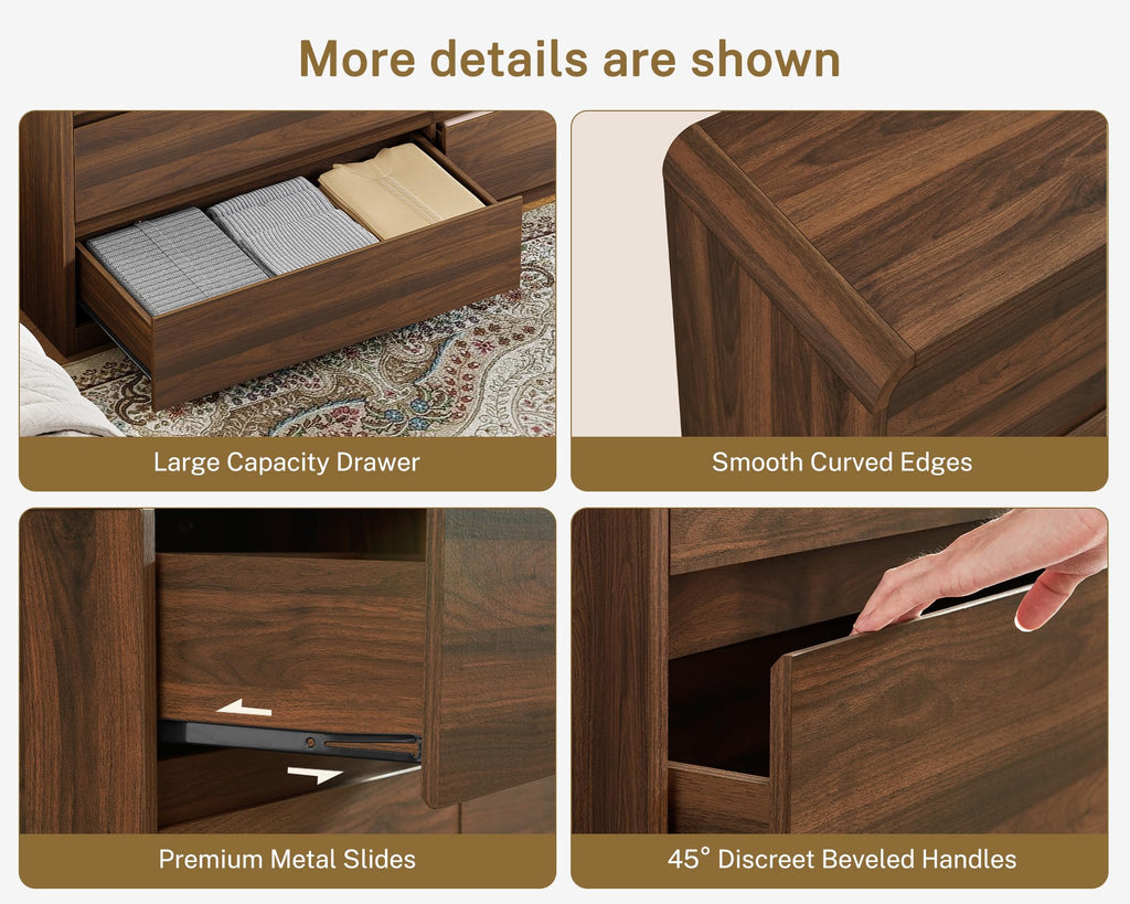 55" Dresser with 6 Drawers, Dressers & Chests of Drawers with Curved Profile Design, 6 Drawer Dresser, Bedroom