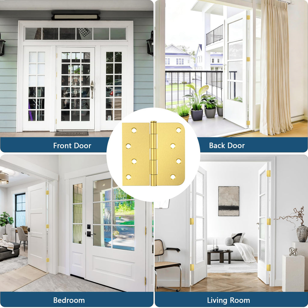 3 Pack Brushed Gold Door Hinges 4 Inch, Exterior Door Hinges