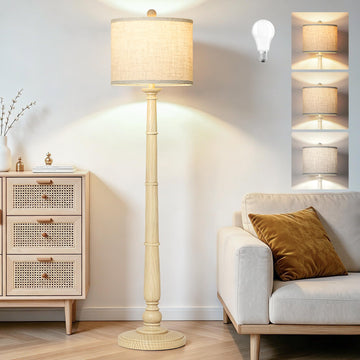 61'' Vintage Floor Lamp, Rustic Farmhouse Tall Standing Lamp with 3 Color Temperatures, Retro Reading Pole Lamps