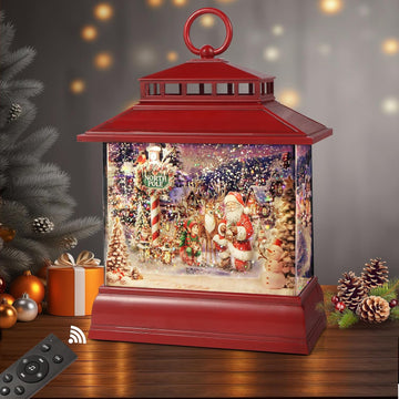 Christmas Snow Globe Lantern Water Glittering Lantern with 8 Songs & 6H Timer Romote Control Christmas Snow Globes