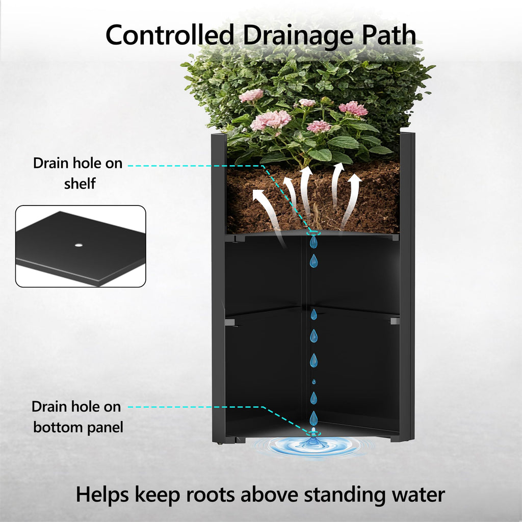 Set of 2 Tall Metal Planter Box for Outdoor Plants, 14" L x 14" W x 30" H