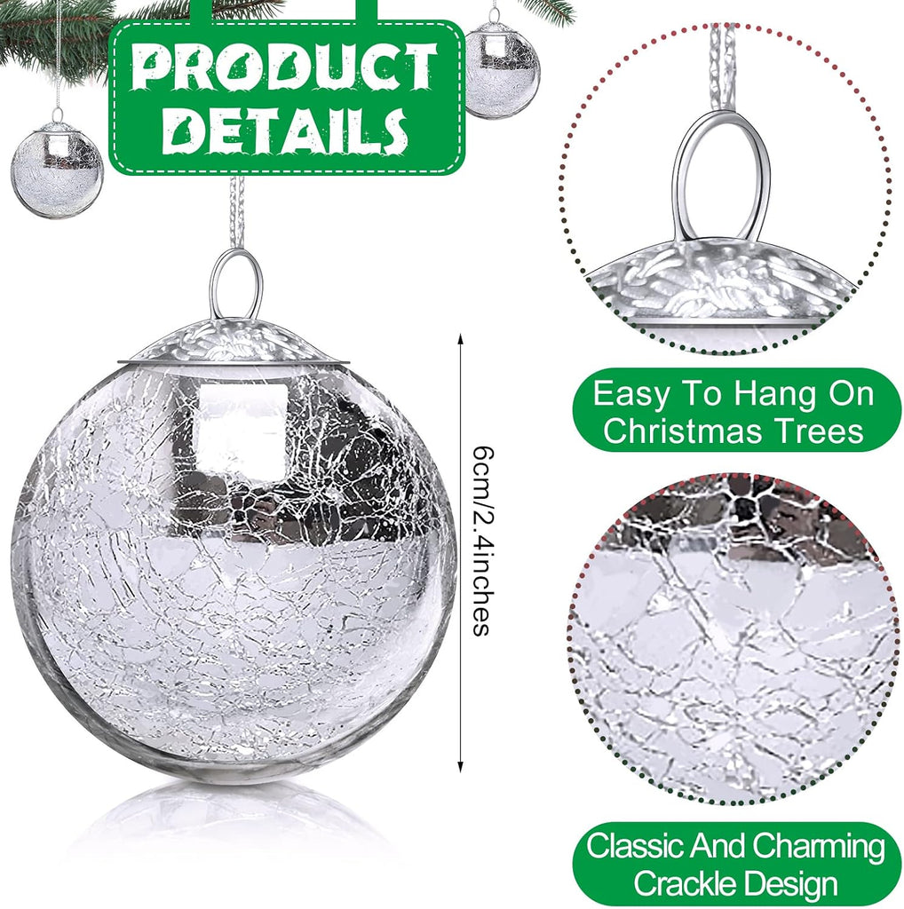 12 Pcs Christmas Glass Ball Ornament 2.4'' Crackle Mercury Vintage