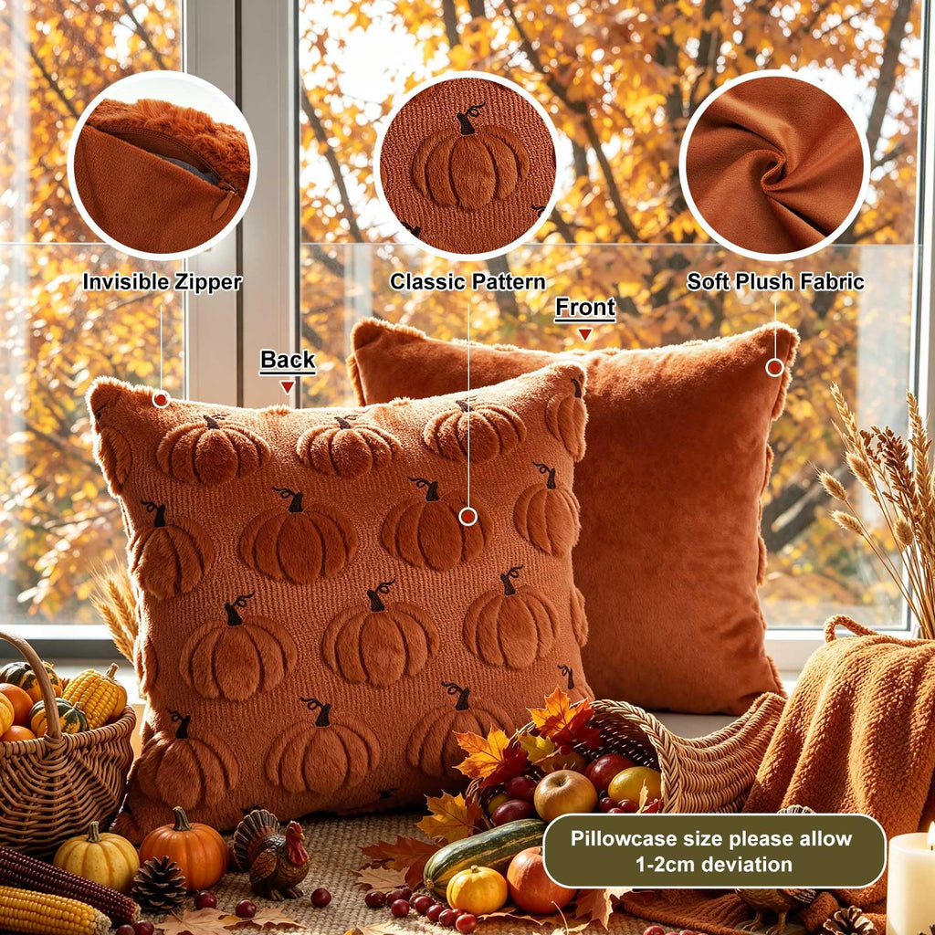 Fall 24x24 Throw Pillow Covers Set of 2, Autumn Pumpkin Throw Pillow Cases Soft Plush Faux Fur Wool 24 x 24 Autumn