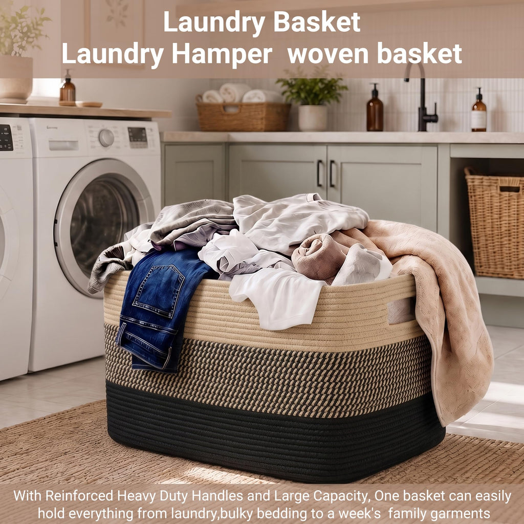 108L Extra Large Rectangle Laundry Hamper, Jute/Black, 25"x16"x16"