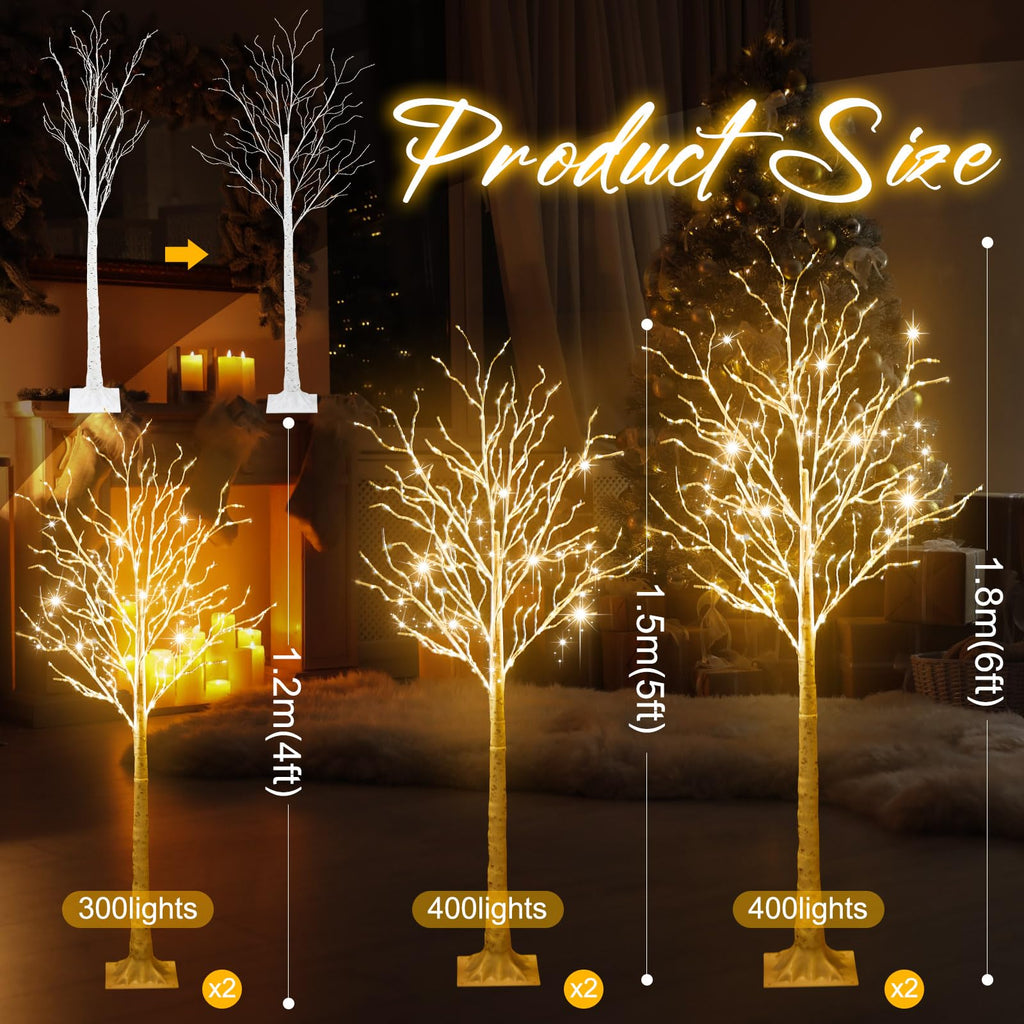 6 Pcs Lighted Birch Tree, 4ft 5ft 6ft, Warm White