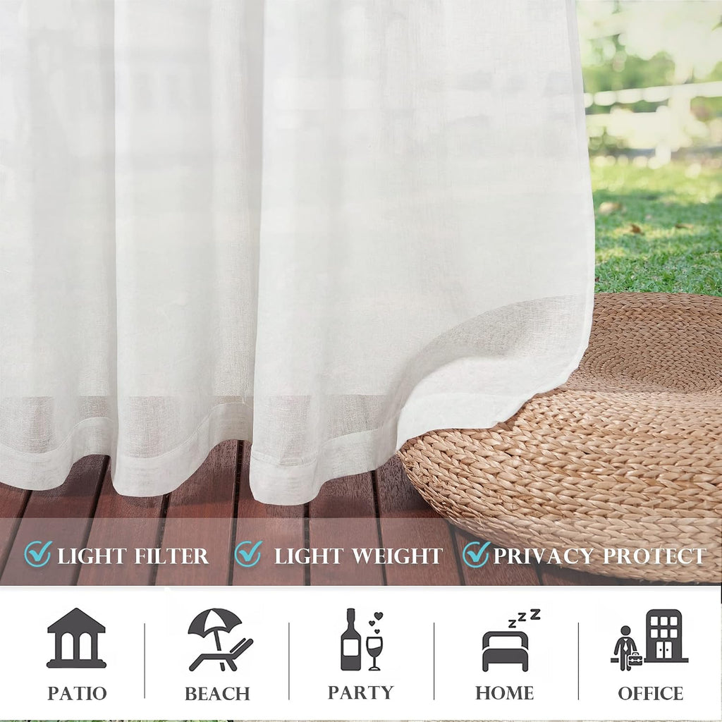2 Panels Outdoor Curtains Waterproof Privacy Linen | Light Filtering, Grommet Top, Durable Fabric, Drapes for Porch