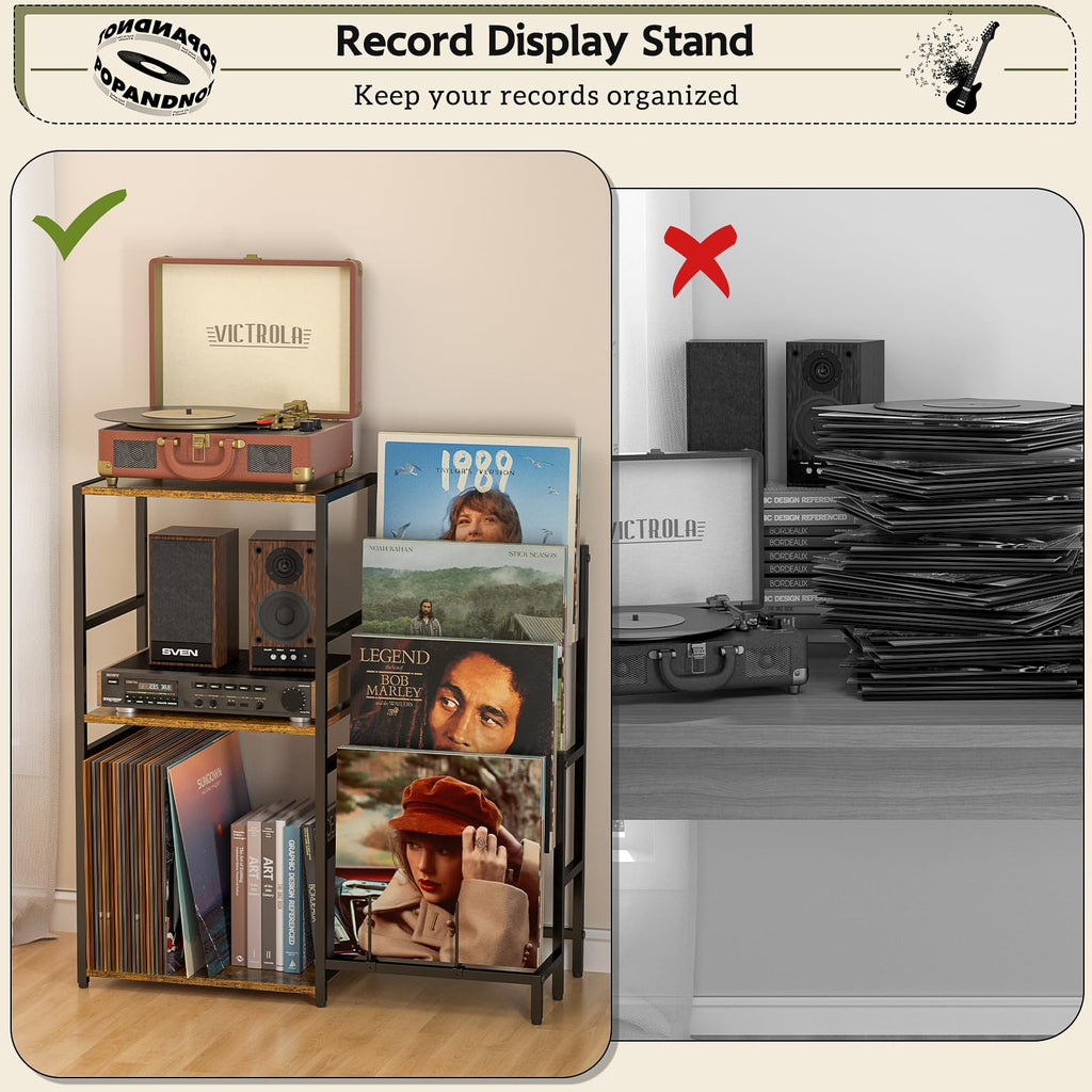 Record Player Stand, Turntable Stand with 4-Tier Vinyl Record Storage, Record Player Table Storage up to 200+ Albums