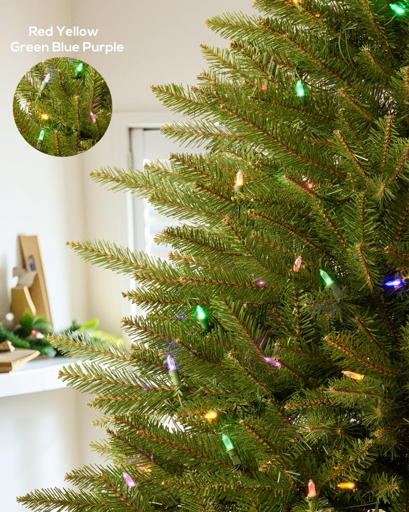 7.5FT Pre-lit Pencil Christmas Tree Spruce with Remote Control, 350 Warm White Multi-Color Lights, Artificial