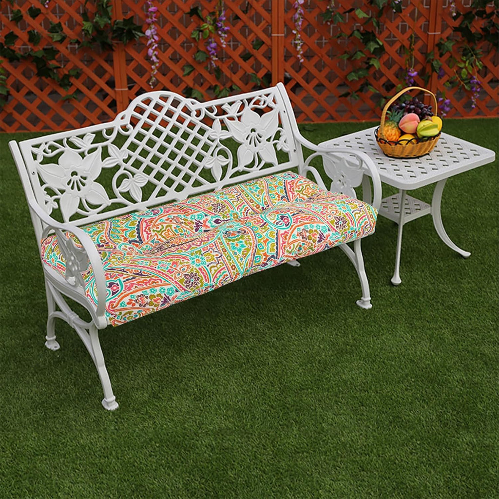 Outdoor Bench Cushion 48x18Inch, Long Seat Pads-Melora Paisley | Non-Slip Patio Bench Cushion, Water Resistant