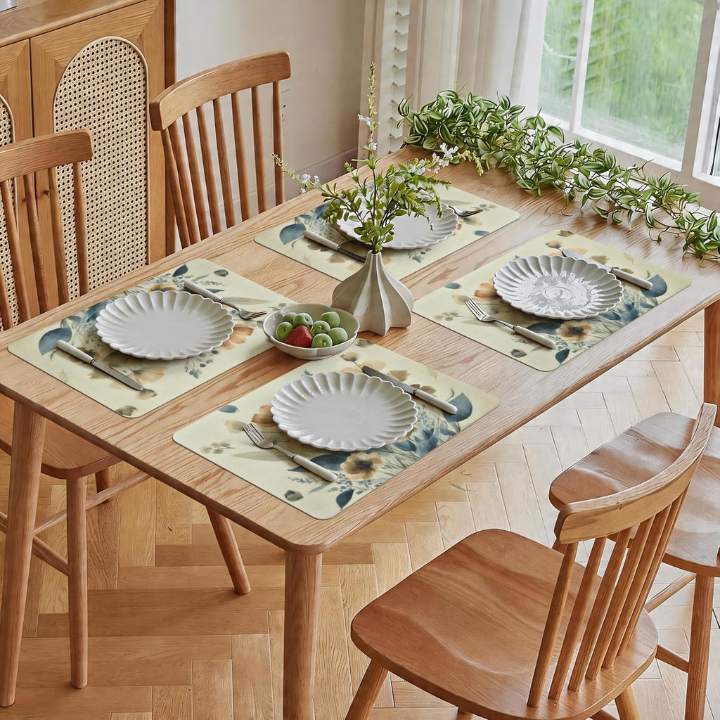 Vinyl Placemats Set of 4-12x17 Inch - Heat Resistant Washable Place Mats Waterproof Non-Slip Wipeable Table Mats for